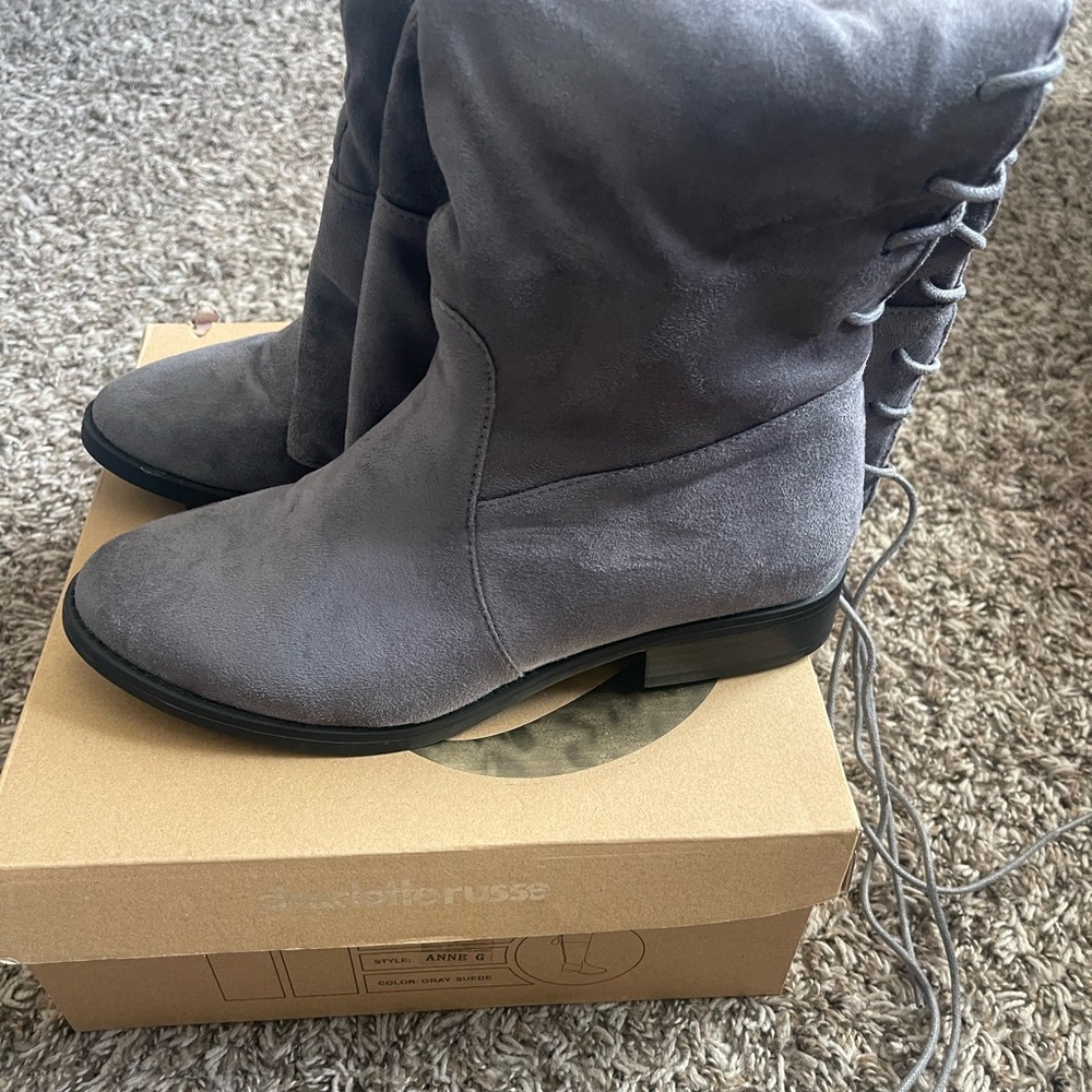 Charlotte Russe , Gray Suede Boots, Size 8